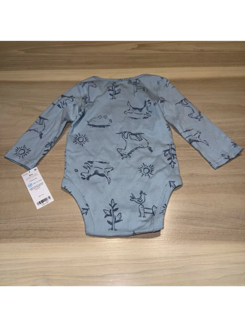 NWT Carter's Blue Farm Animals Long Sleeve Bodysuit Baby Size 9 Months 9M